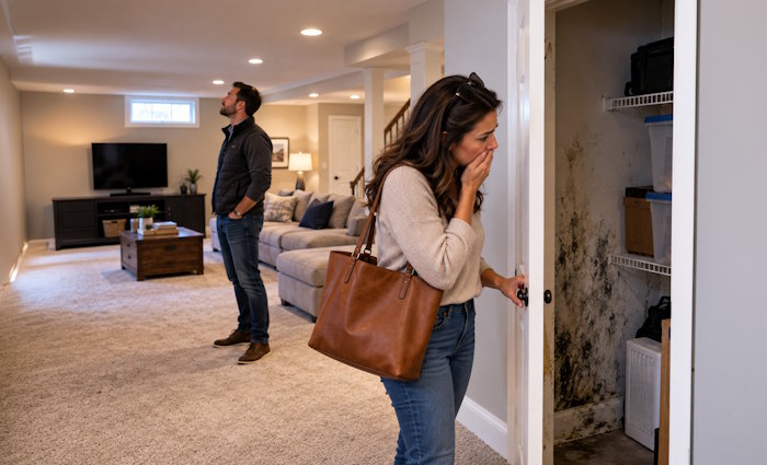 home buyer finding mold in a finished basement, finished basement, mold, basement mold, finished basement mold, home buyer, Disaster Blaster